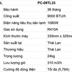 ĐIỀU HÒA MÁY CƠ CASPER PORTABLE BTU/H PC-09TL33 3 pc 09tl33